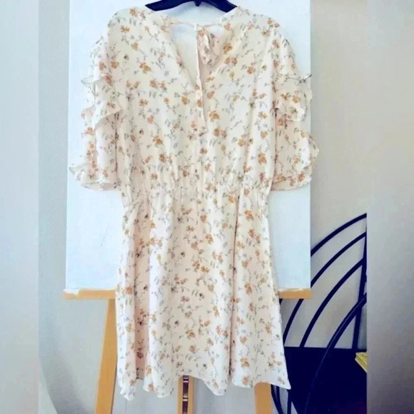 NWT Reformation Malachi Floral Ruffle Mini Dress in Cream Yellow Julius Size 6 - Picture 7 of 13